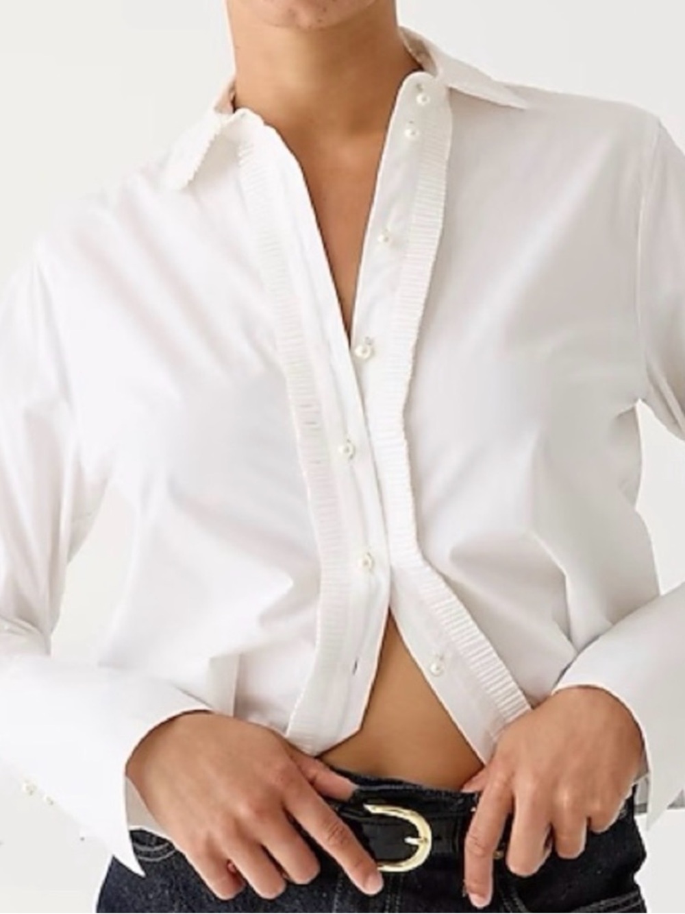 NWT J. Crew Garçon Cropped Blouse with Ruffle Placket and Faux Pearl Buttons